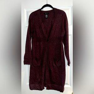 BCBG Maxazria long brown 1 button cashmere blend cardigan